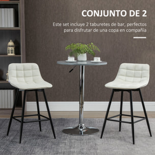 Conjunto de 2 Taburetes Altos de Cocina Sillas Altas de Cocina con Respaldo y Reposapiés Carga 120 kg para Bar Salón Comedor Crema