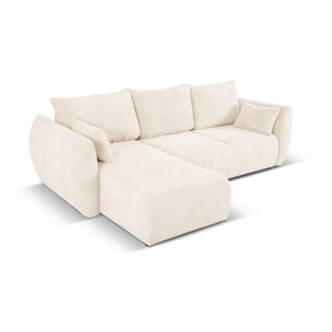 Canapé d'angle gauche convertible avec coffre de rangement "Matera" 4 places en chenille beige clair