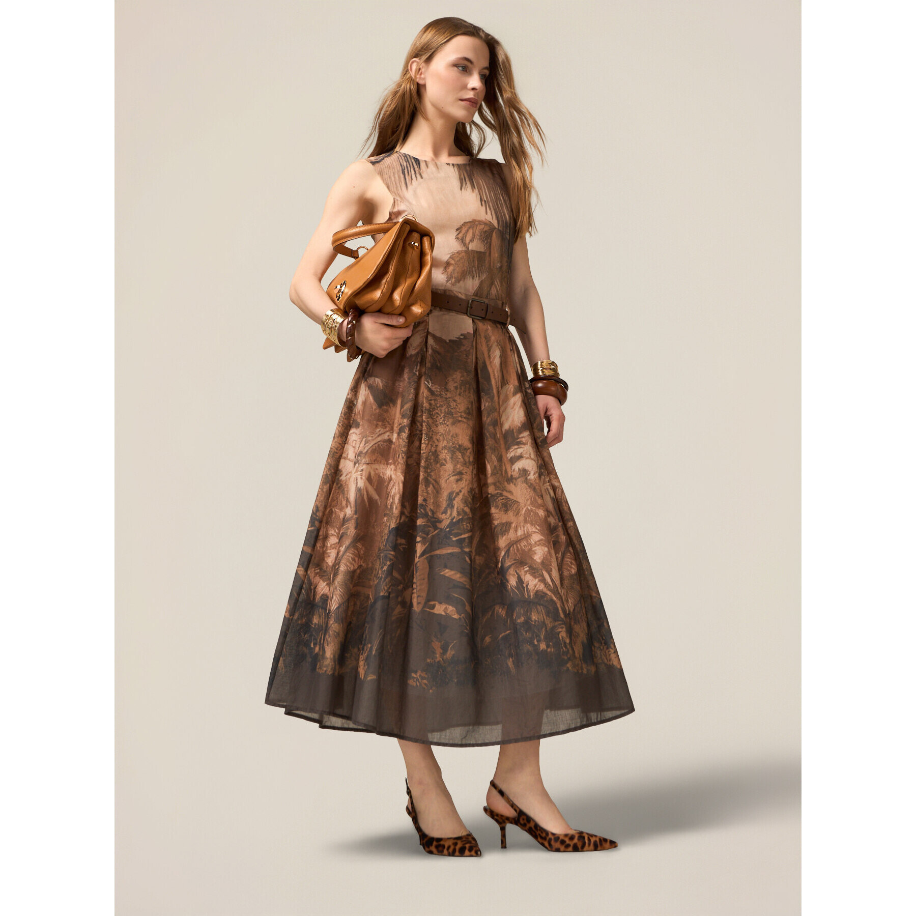 Oltre - Vestido de muselina de algodón estampada - Marrón