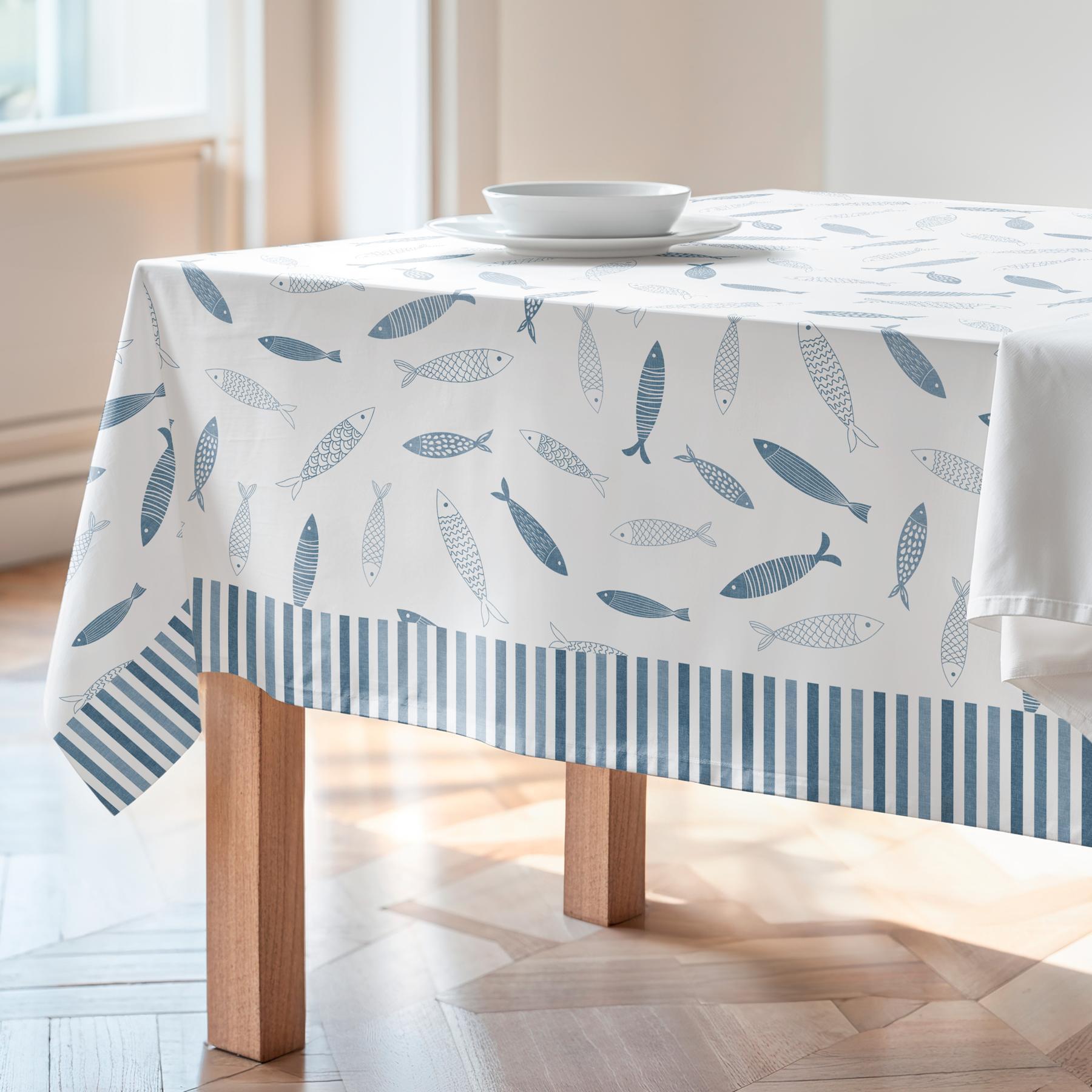 Nappe imprimée anti-tâches FAMARA BLEU