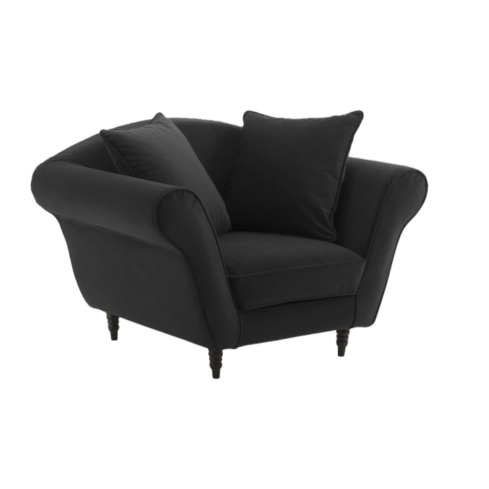 Fauteuil XL ALBA 130 cm velours Noir - 100% déhoussable - Fab. France