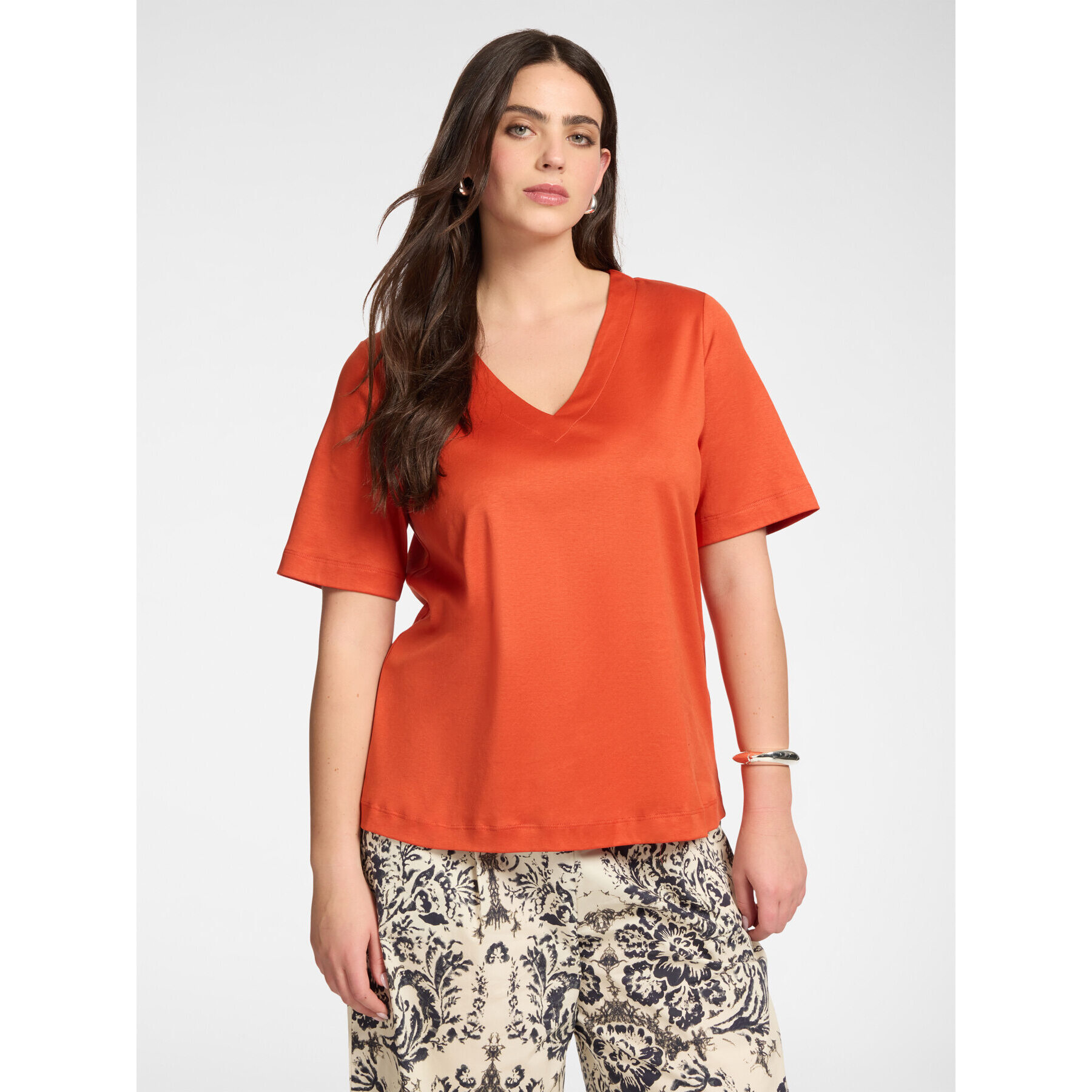 Elena Mirò - T-shirt in cotone scollo a V - Arancione