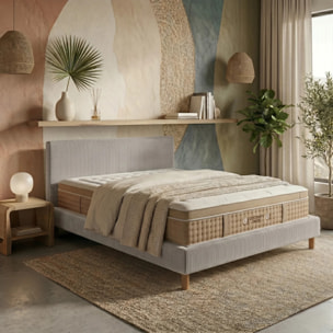 Ensemble matelas Bali & lit fixe Colisée | Mémoire de forme et ressorts ensachés | cadre à lattes | Bouclette | Olive