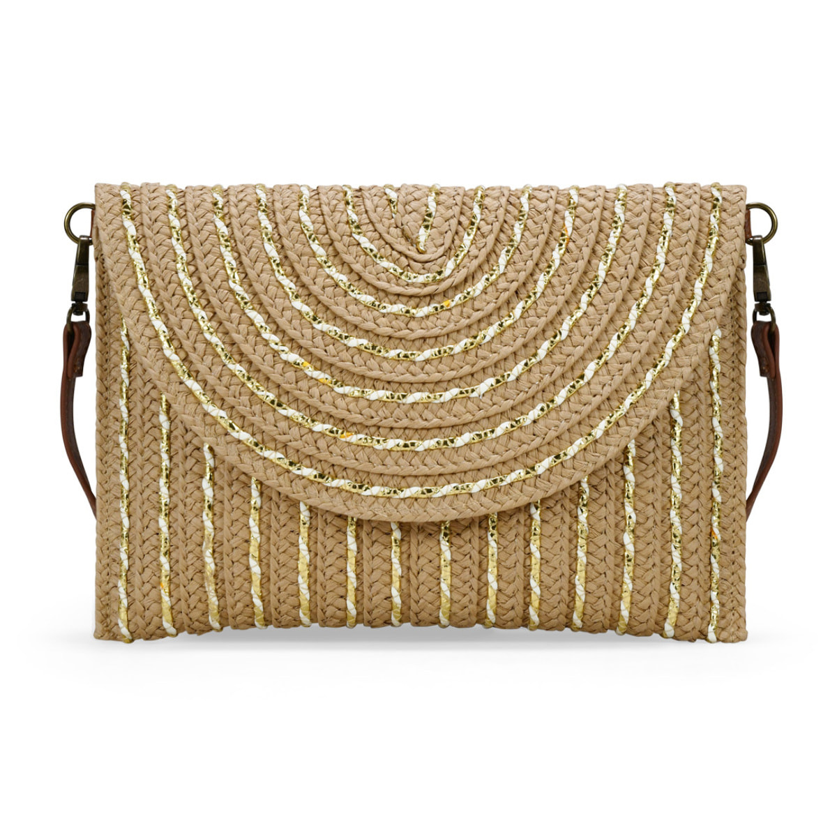 Bolso de mano marrón claro con solapa