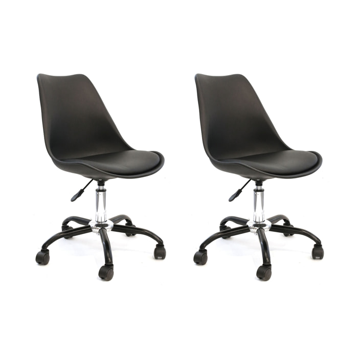 Chaise A Roulettes Kiruna Noir - Lot De 2