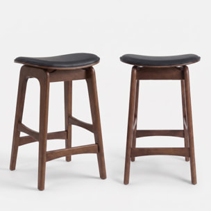 Lot de 2 tabourets pour îlot 65,5 cm en bois foncé et similicuir noir - Jude