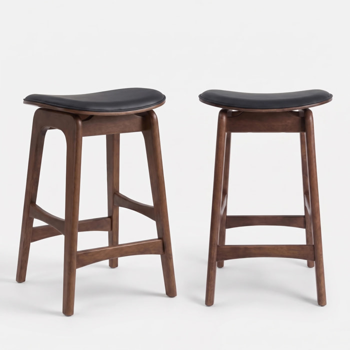 Lot de 2 tabourets pour îlot 65,5 cm en bois foncé et similicuir noir - Jude