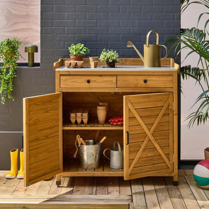 Meuble de rangement, table de rempotage bois de sapin 2 portes 2 tiroirs AZALÉE