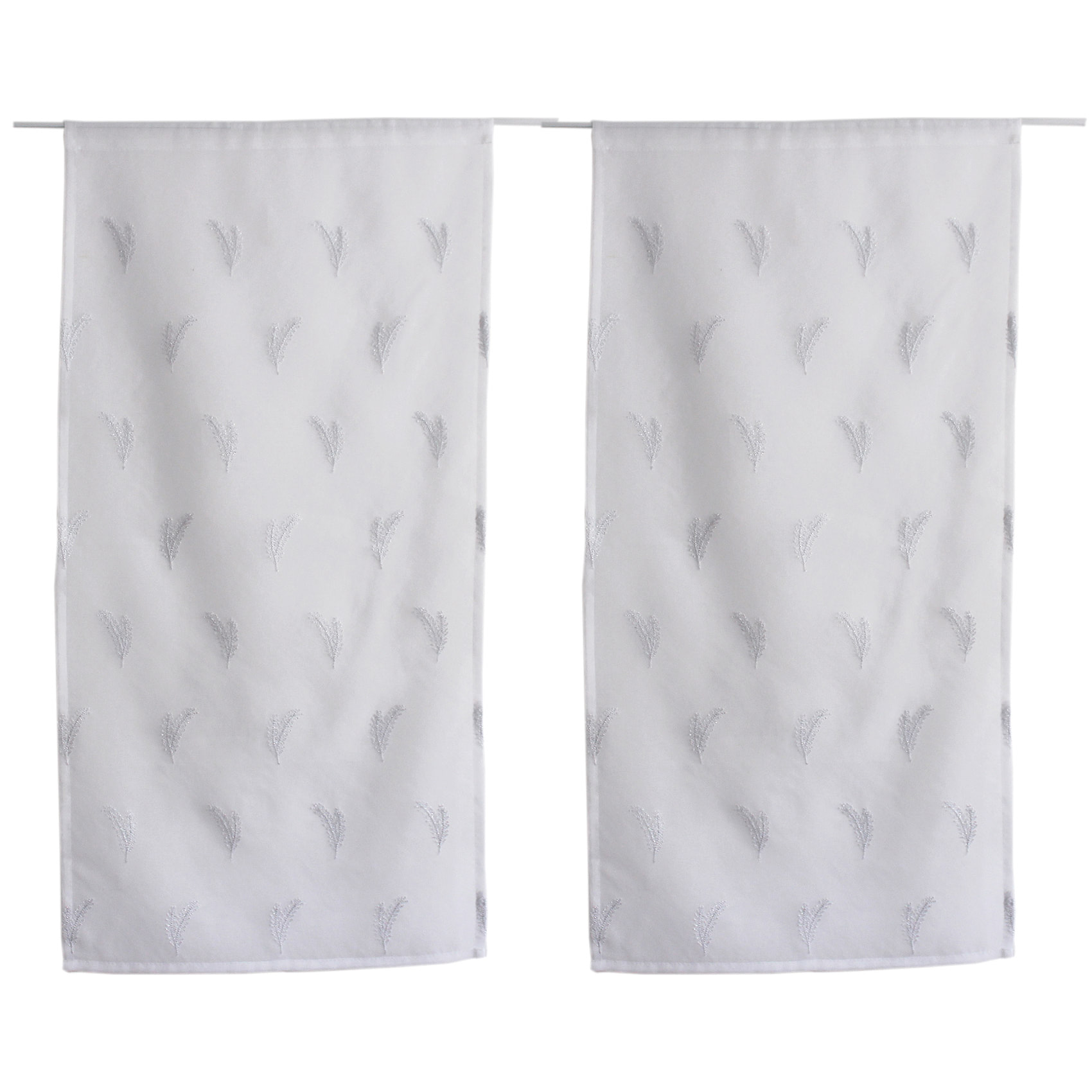 Paire de petits voilages aux broderies bicolores - Blanc
