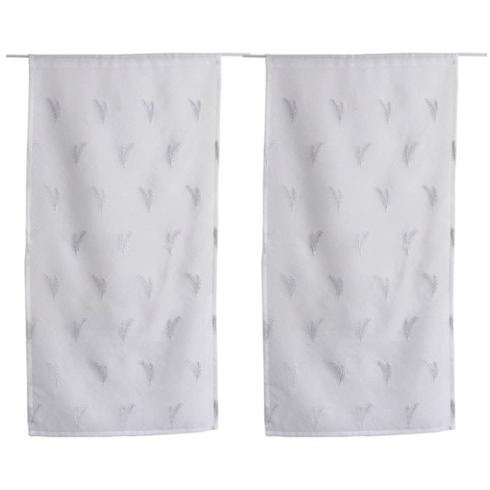 Paire de petits voilages aux broderies bicolores - Blanc