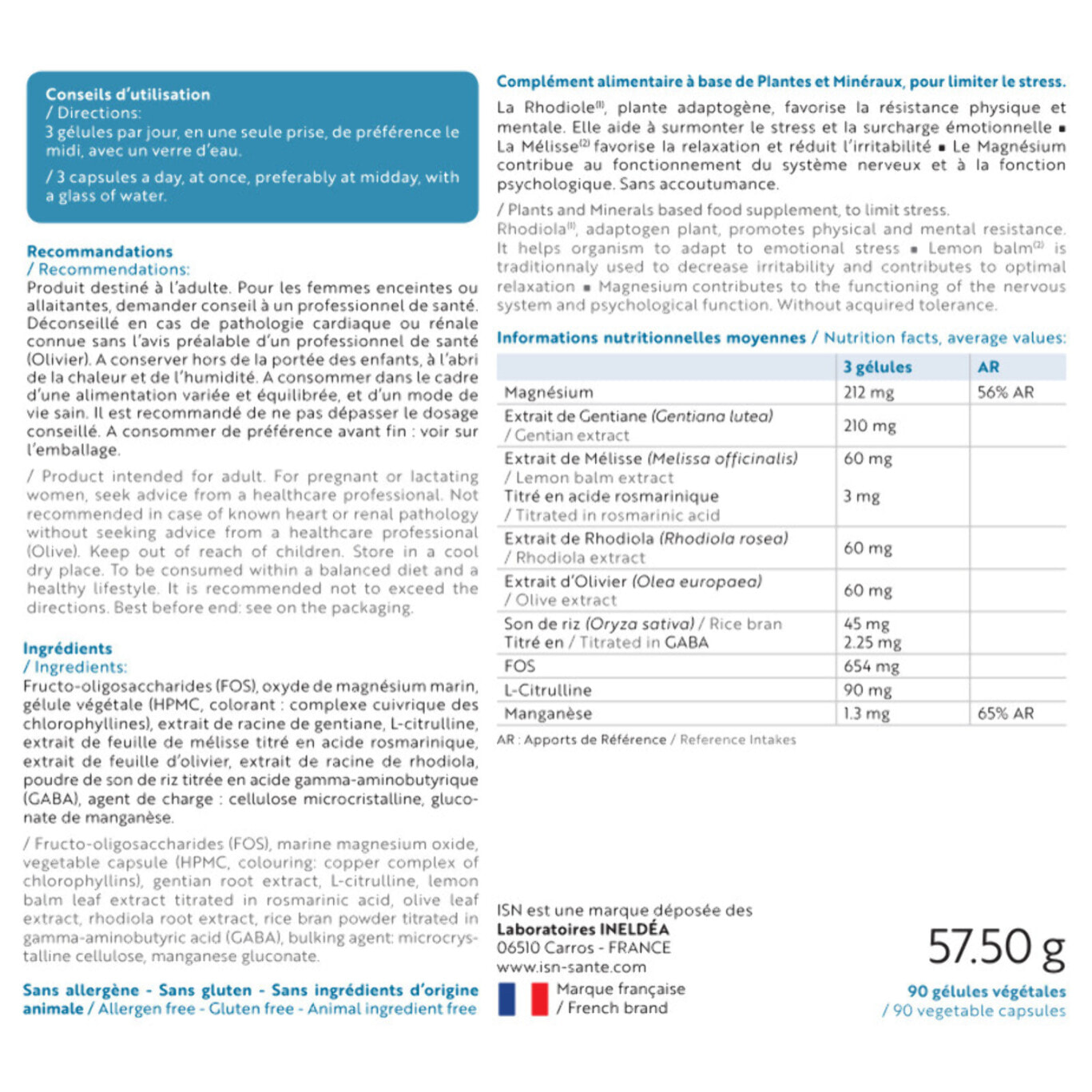 ISN - Zenaxyl - Aide à surmonter le stress et la fatigue - Favorise la relaxation & Contribue à l'équilibre nerveux - 90 gélules végétales