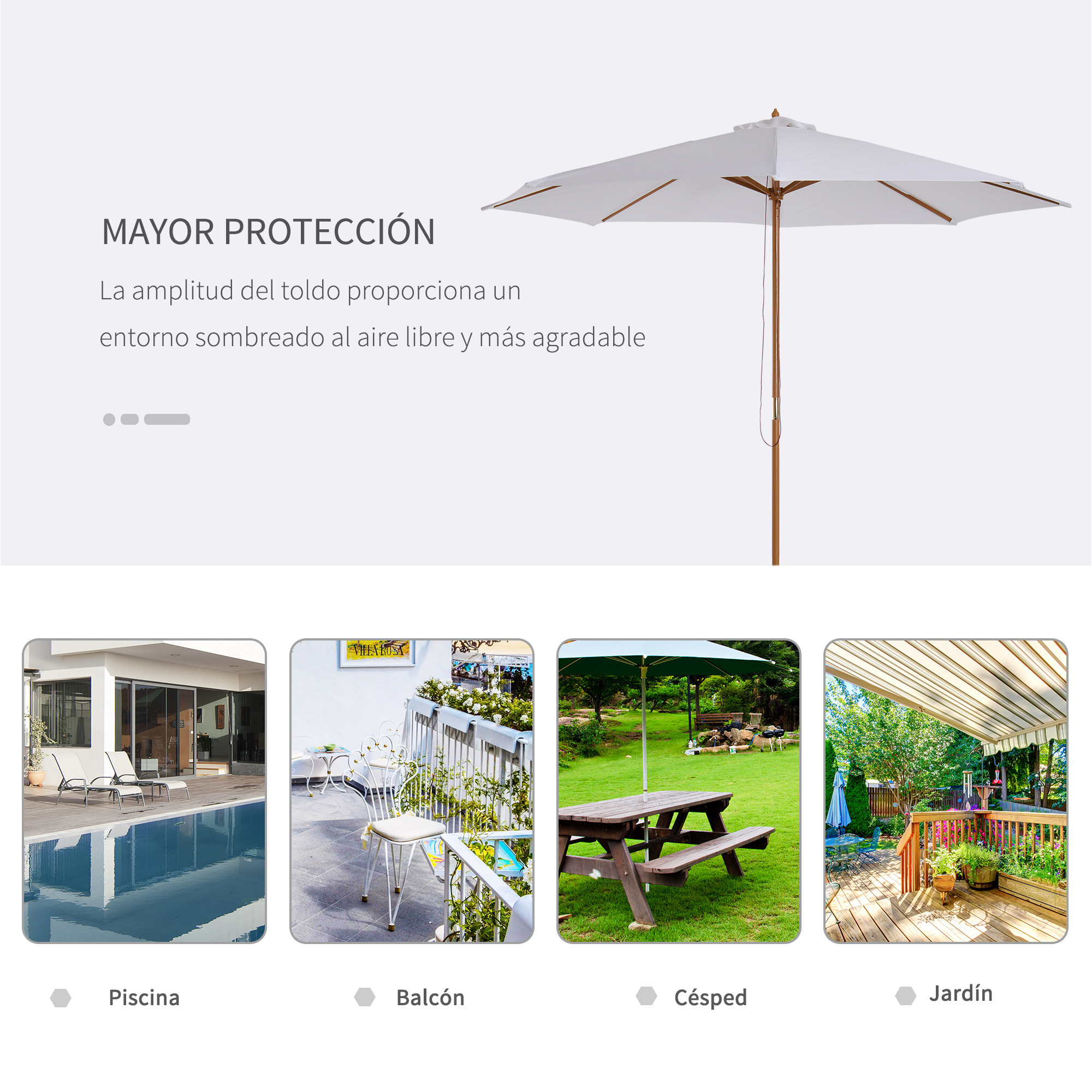 Sombrilla para Jardín de Poliéster Madera 3x2,5m Crema