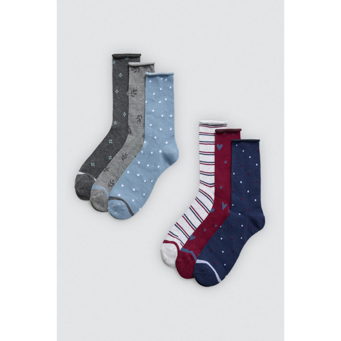 Confezione da 6 calzini stampati senza risvolto