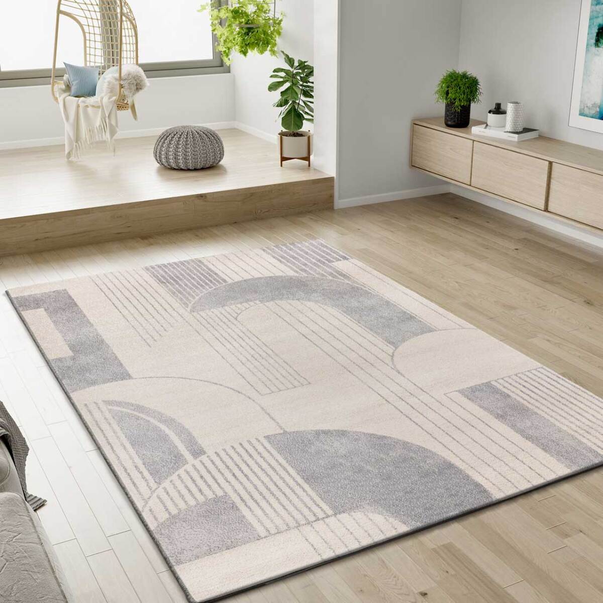 PORTO Alfombra geométrica en tonos beige y gris, varias medidas disponibles