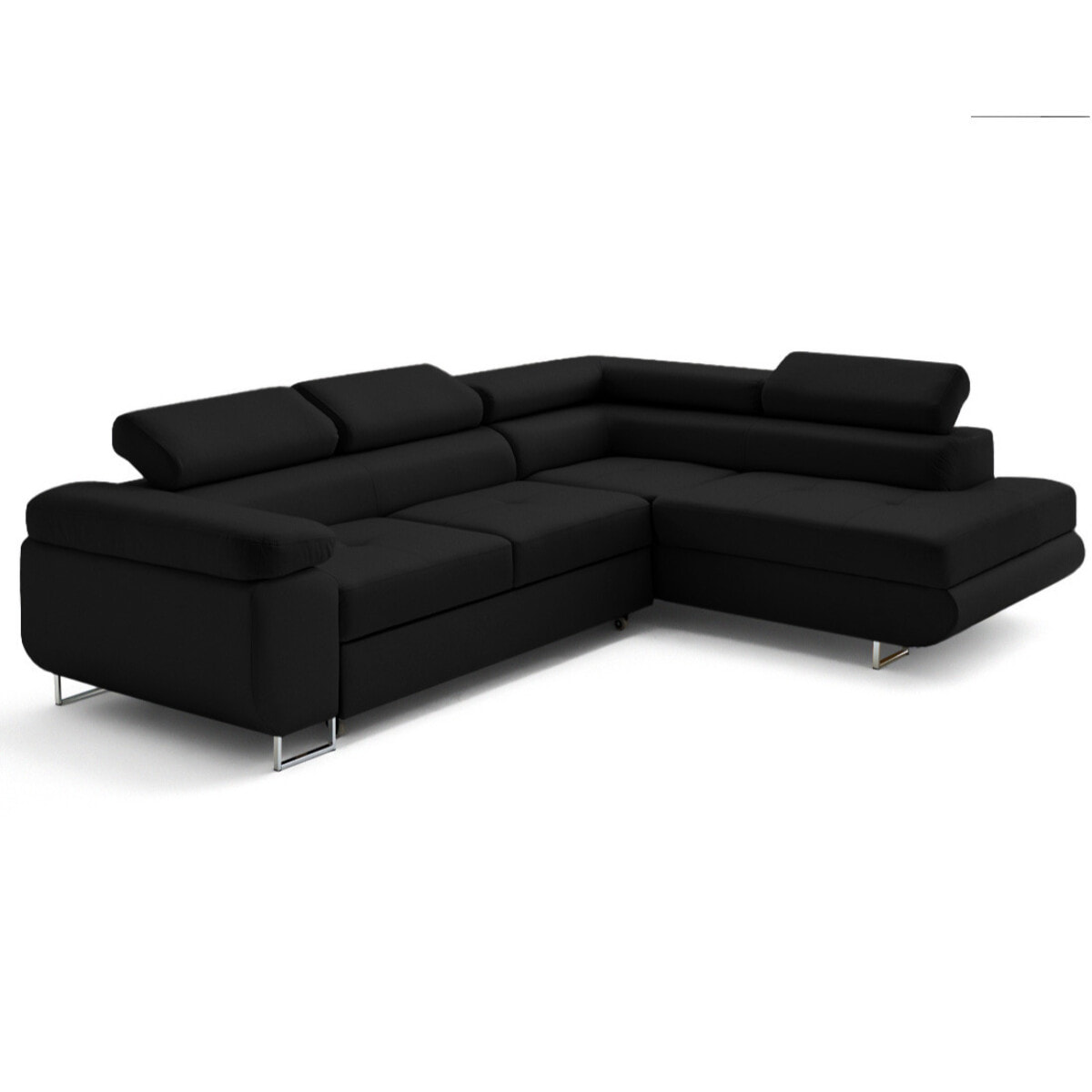 Zaria - canapé d'angle droit 5 places convertible avec coffre et têtières en simili - Noir