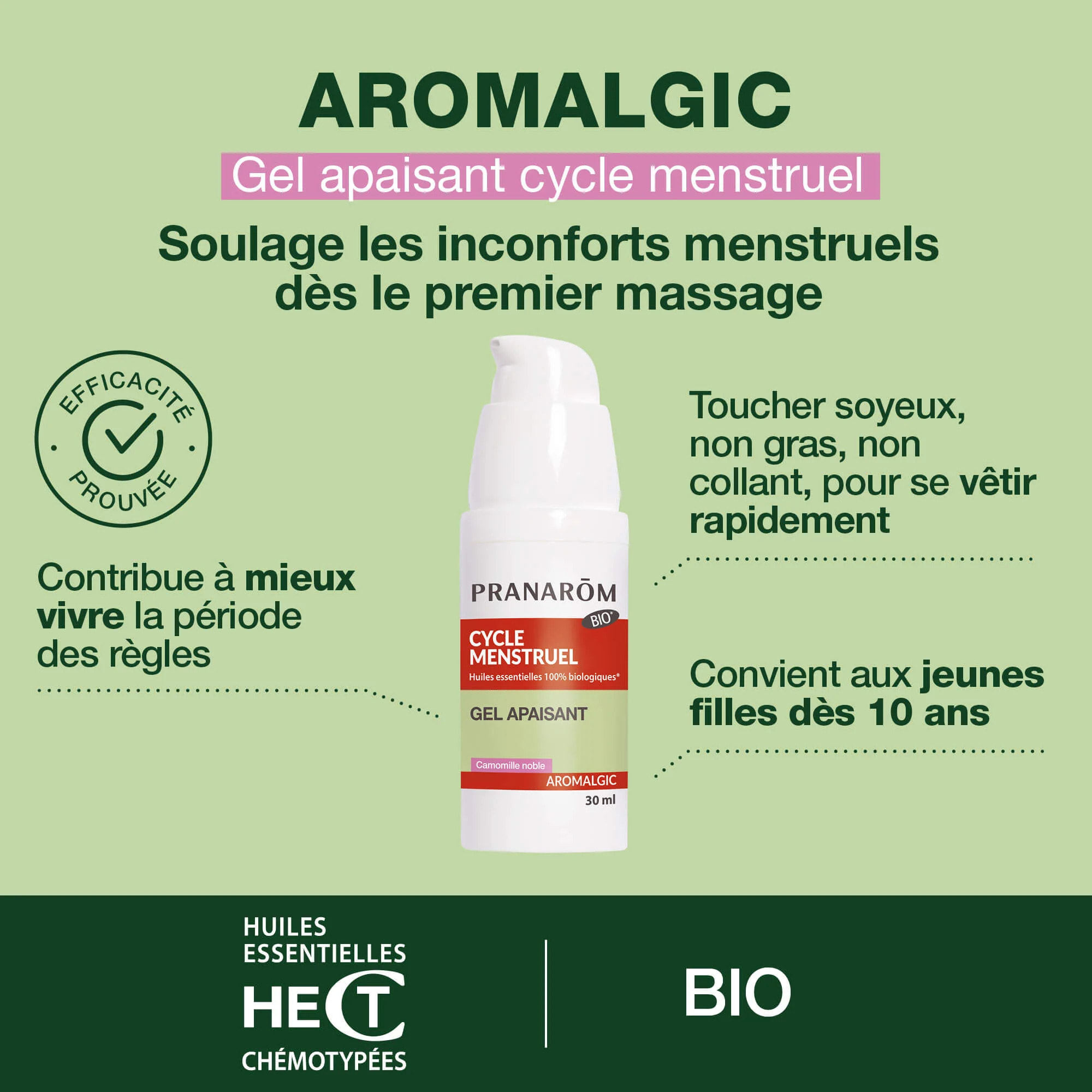 Pranarom - Gel apaisant cycle menstruel - Bio - 30 ml