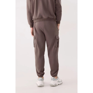 Pantalón deportivo hombre cargo afelpado con cintura ajustable marrón