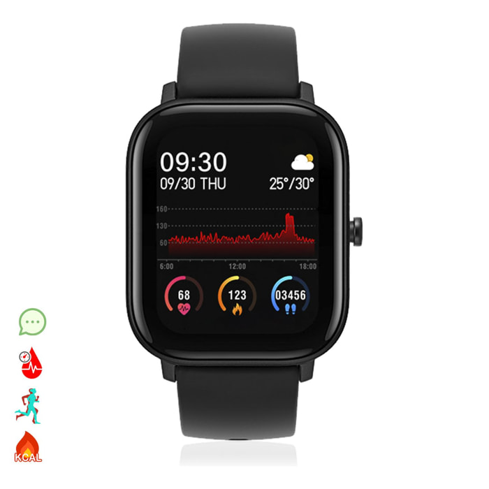 Smartwatch AK-P8 con monitorización de ritmo cardiaco, presión sanguínea, oxígeno en sangre, modo multideportivo y notificaciones.