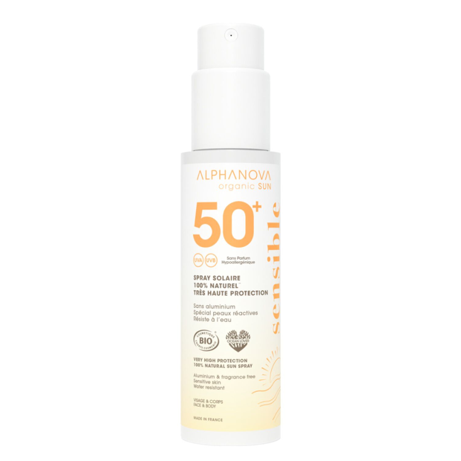 Sensitiv+ SPF50+ - Spray Solaire 100% sans Parfum Naturel Très Haute Protection