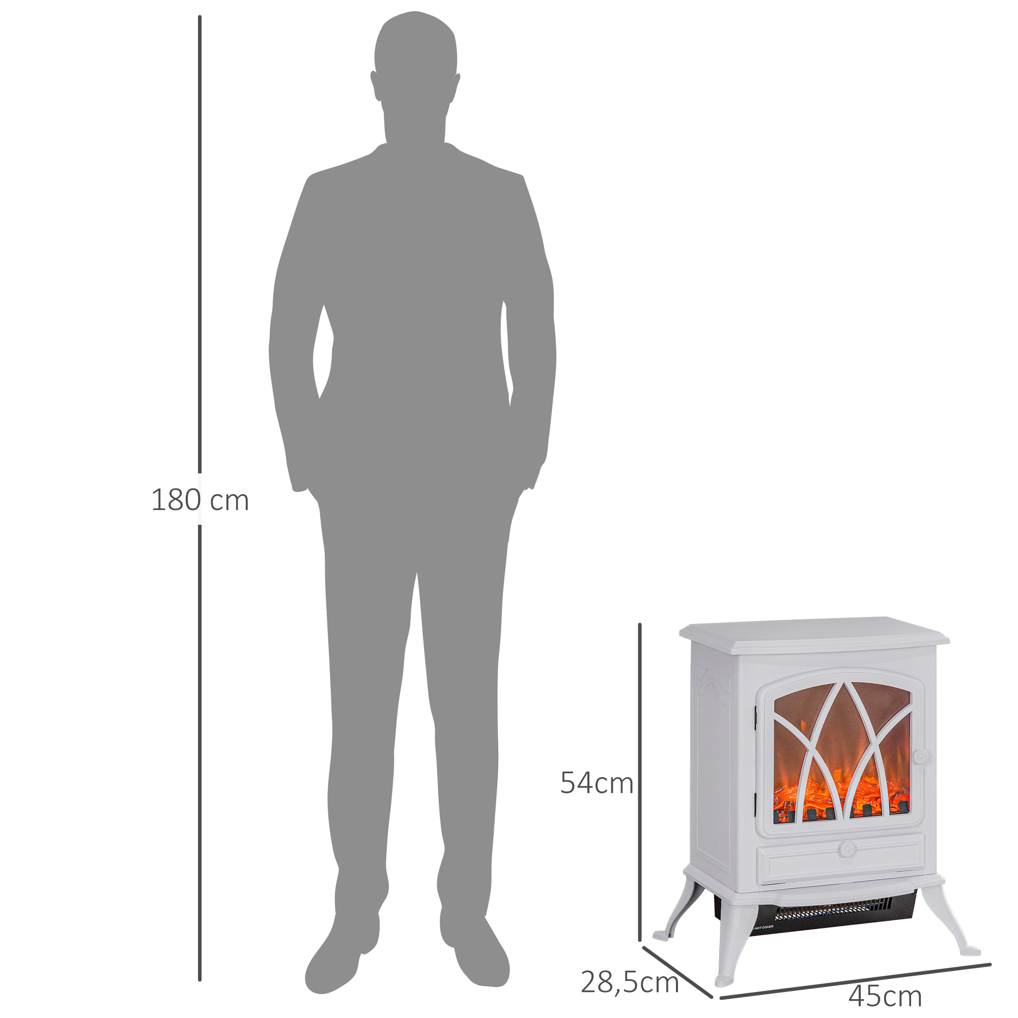 Chimenea Eléctrica 1000W/2000W Chimenea Decorativa con Ventana Efecto de Llama Brillo Ajustable y Protección Sobrecalentamiento para 15-30 ãŽ¡ 45x28,5x54 cm Blanco