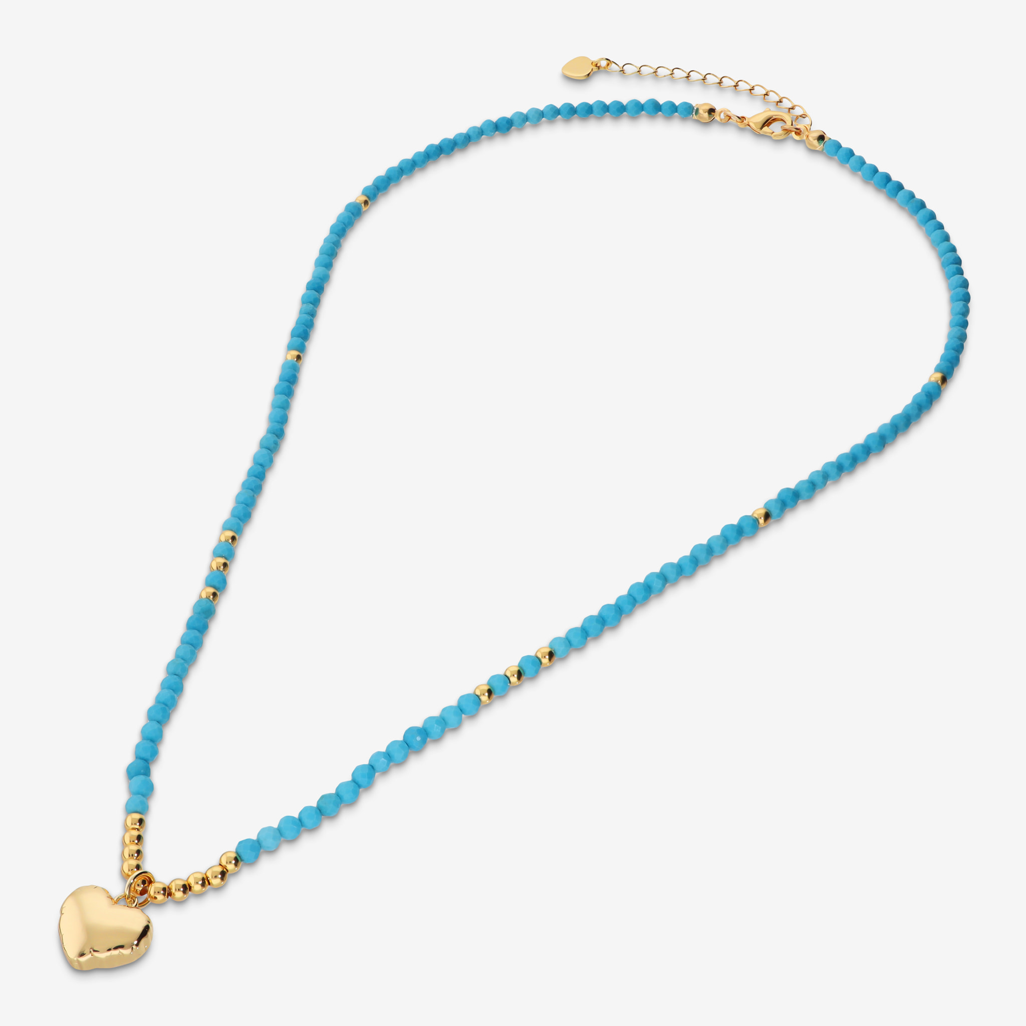 Collana con Bead Lucide, Agata Blu e Ciondolo Cuore Martellato