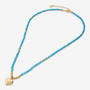 Collana con Bead Lucide, Agata Blu e Ciondolo Cuore Martellato