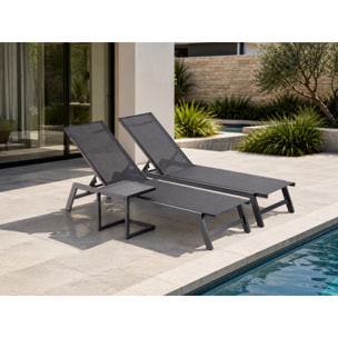 Lot de 2 transats et une table d'appoint noir PEROU