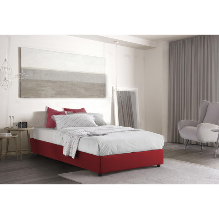 Letto piazza e mezza Nicole, Letto contenitore con rivestimento in tessuto, 100% Made in Italy, Apertura frontale, adatto per materasso Cm 120x190, Rosso