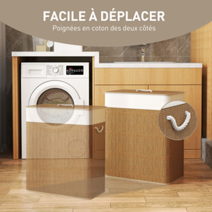 Panier à linge double 100L - corbeille à linge avec couvercle et poignées - tissage bambou naturel