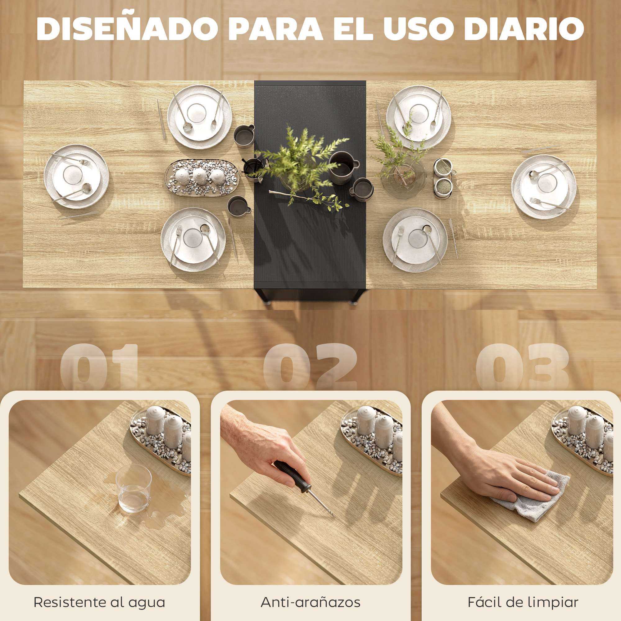 Mesa Plegable de Comedor, Mesa de Cocina Plegable, con Alas Abatibles, 4 Compartimentos, 3 Formas, Hasta 4 Personas, para Salón, Espacio Pequeño, 169x60x75 cm, Natural Oscuro