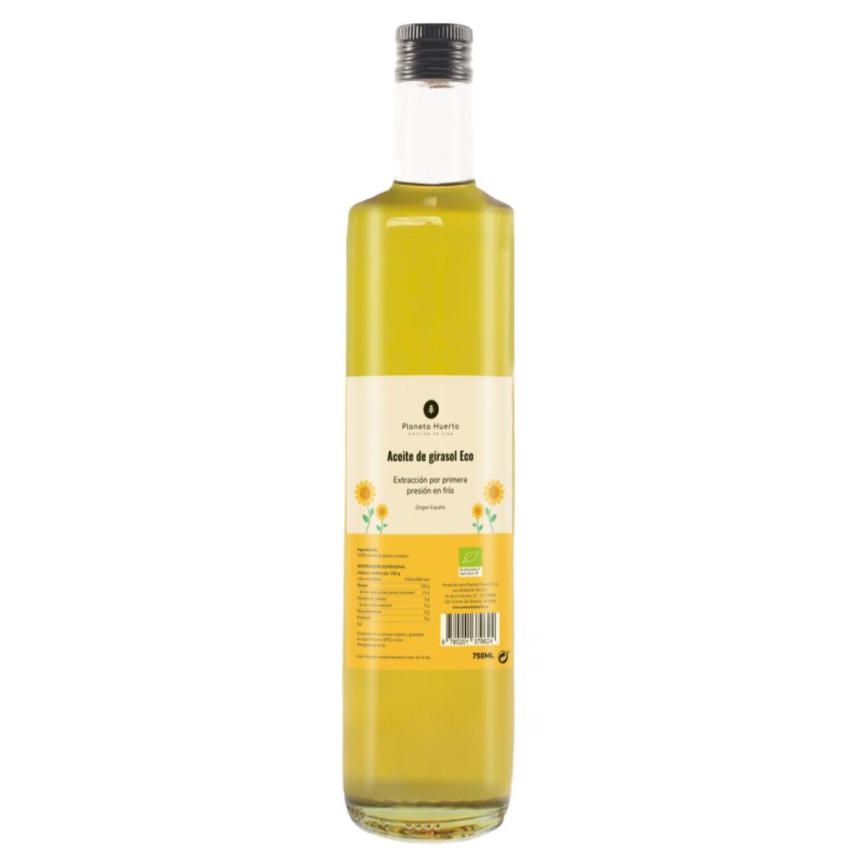 PLANETA HUERTO | Aceite de Girasol ECO 750 ml – Prensado en Frío, Rico en Omega 3 y 6, Ideal para Cocina Saludable