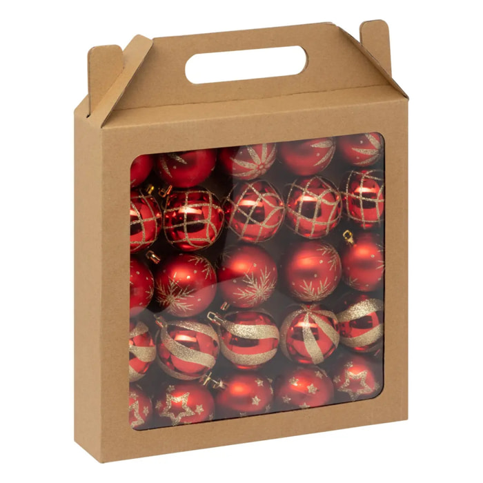 Boules de Noël "Colorama de Noël" lot de 25 en plastique recyclé D6cm rouge blanc