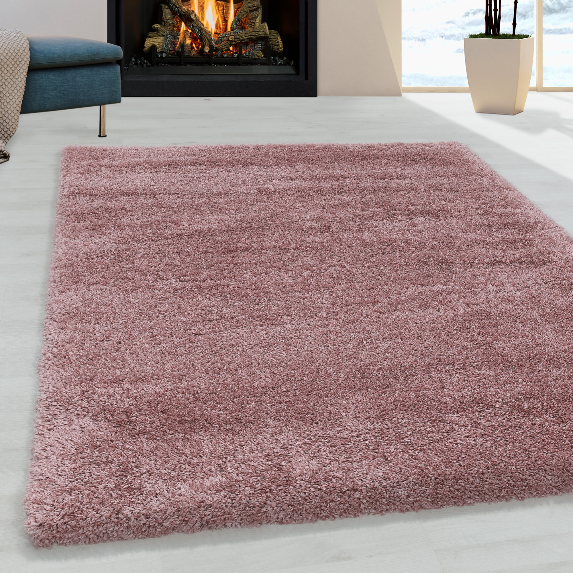 FLUFFY - Tapis shaggy uni à poils longs Rose