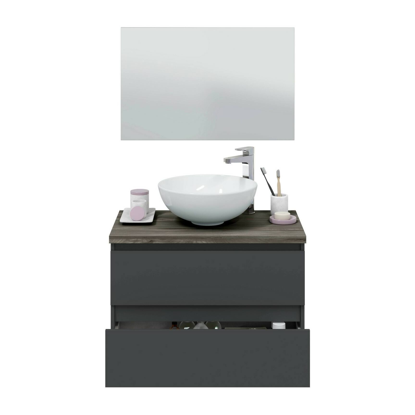 Mobile sottolavabo Alakdan, Mobiletto da bagno, Contenitore porta lavabo, Armadio per lavandino, 79x46 h53 cm, Antracite e Olmo
