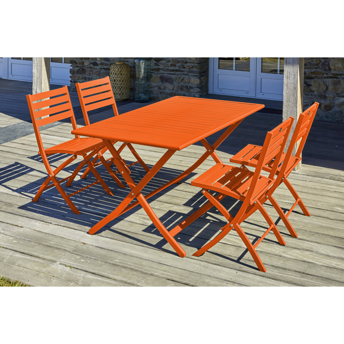 MARIUS - Ensemble repas de jardin 4 places en aluminium orange