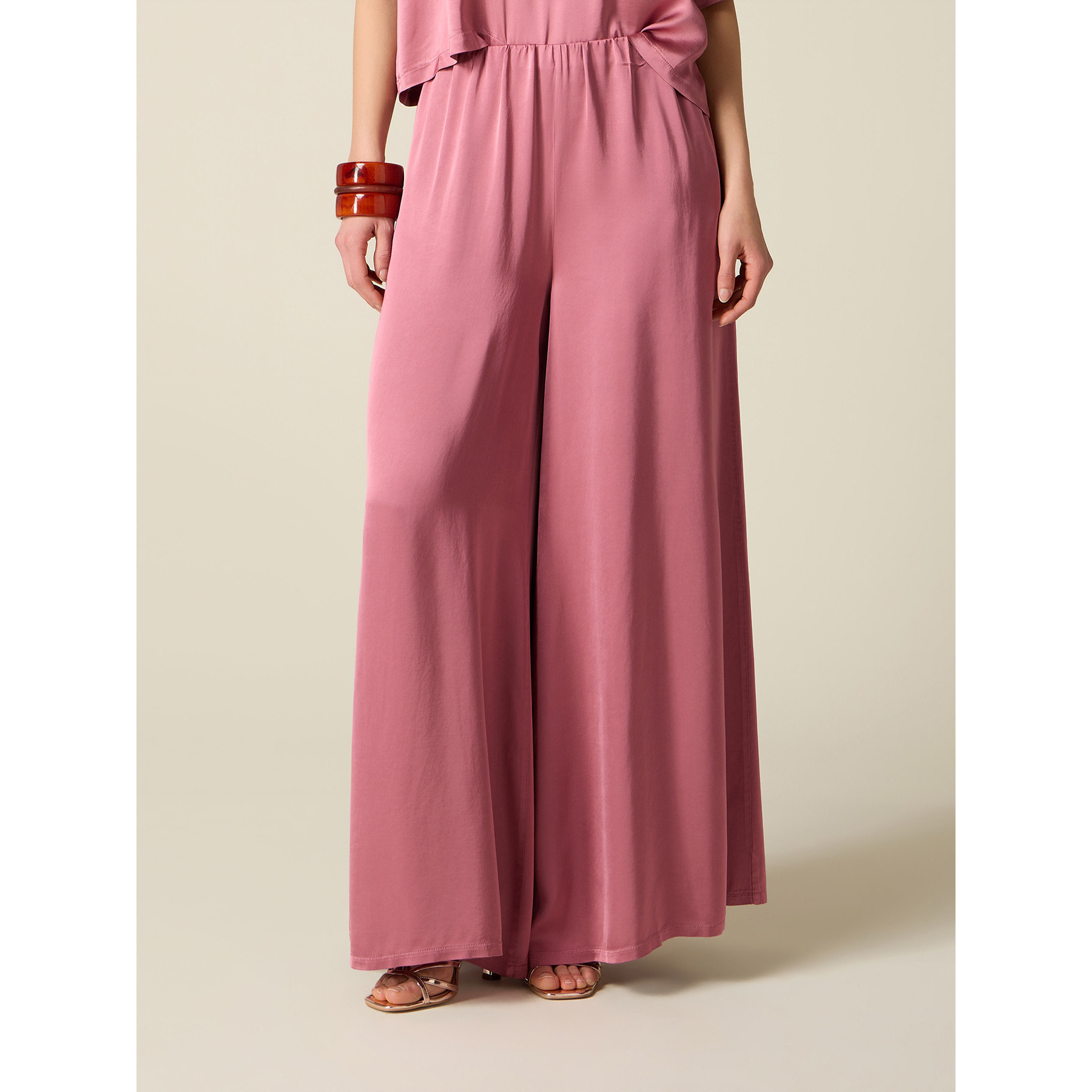 Oltre - Pantaloni palazzo in raso di viscosa - Rosa