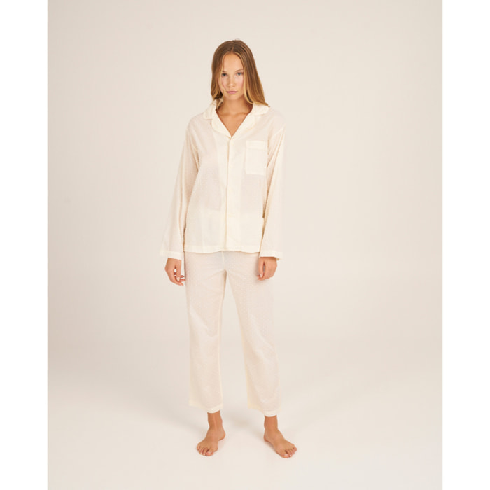 Camiseta de pijama de mujer abotonada con bolsillo