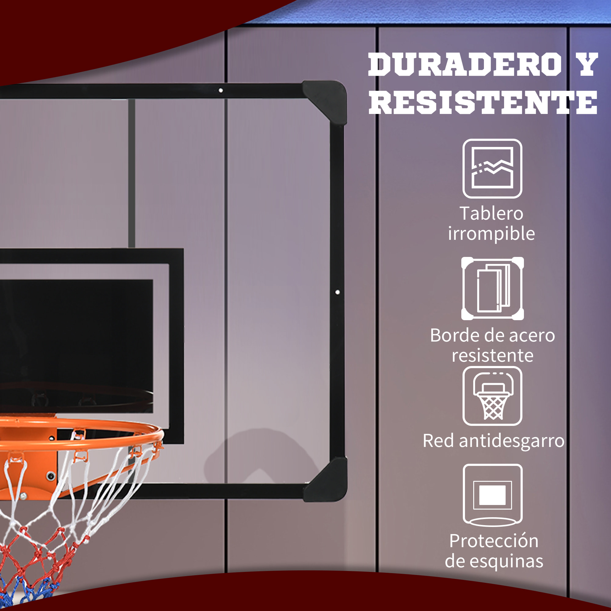 Canasta de Baloncesto con Red Aro de Baloncesto de Pared con Tablero y Marco de Acero para Uso en Interiores y Exteriores 113x61x73 cm Negro