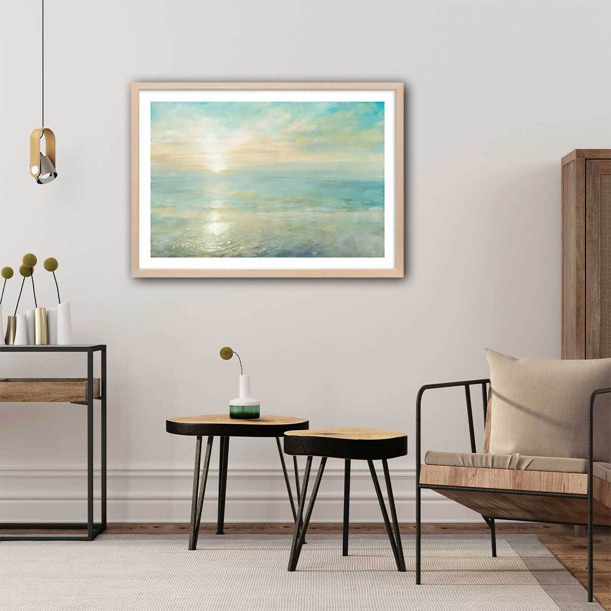 Affiche Soleil sur l'azur Affiche + cadre en bois - Chêne