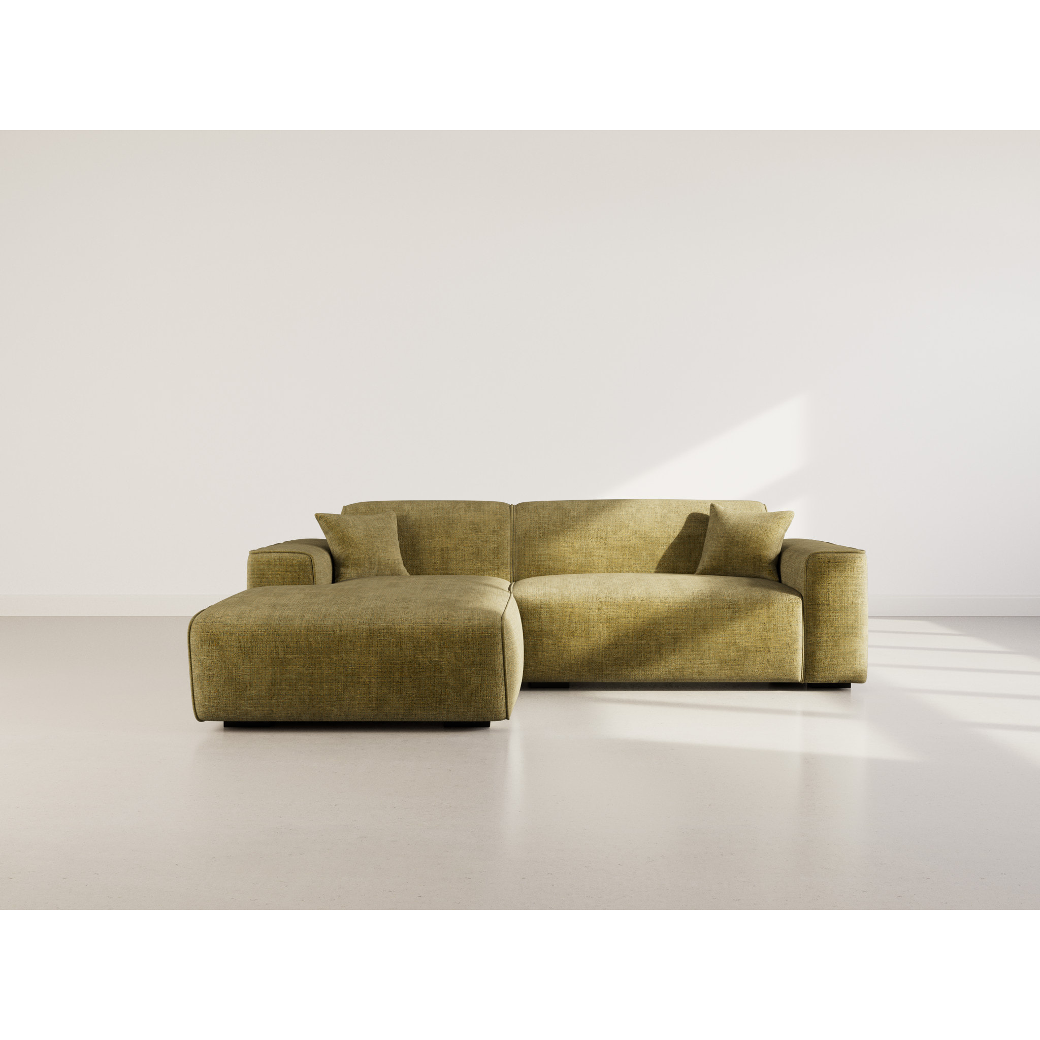 Lison - Canapé d'angle gauche 4 places en velours texturé - Vert Kaki