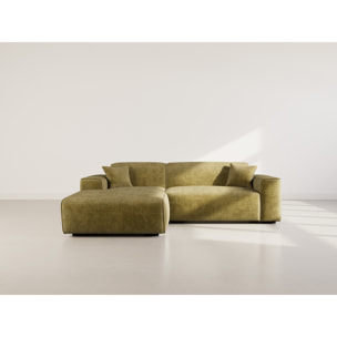 Lison - Canapé d'angle gauche 4 places en velours texturé - Vert Kaki