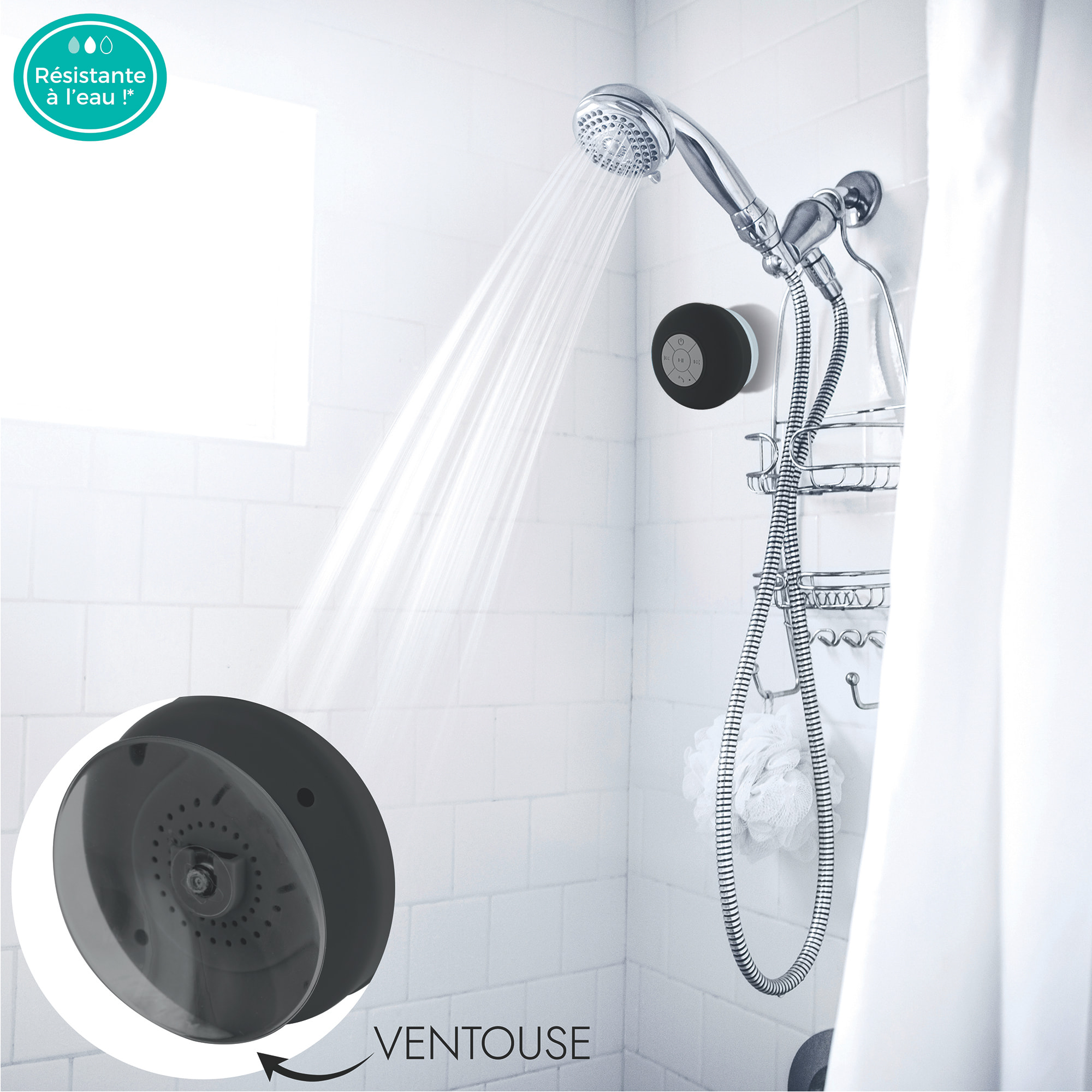 Enceinte Sans Fil Waterproof A Ventouse Noire