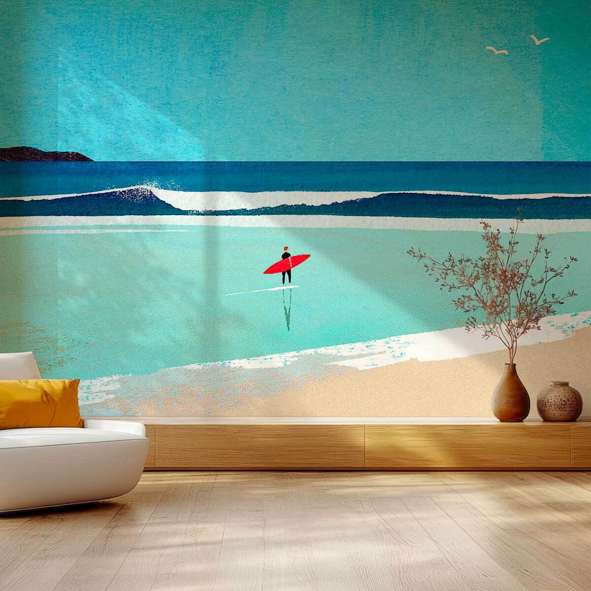 Papier peint panoramique surf au matin Intissé