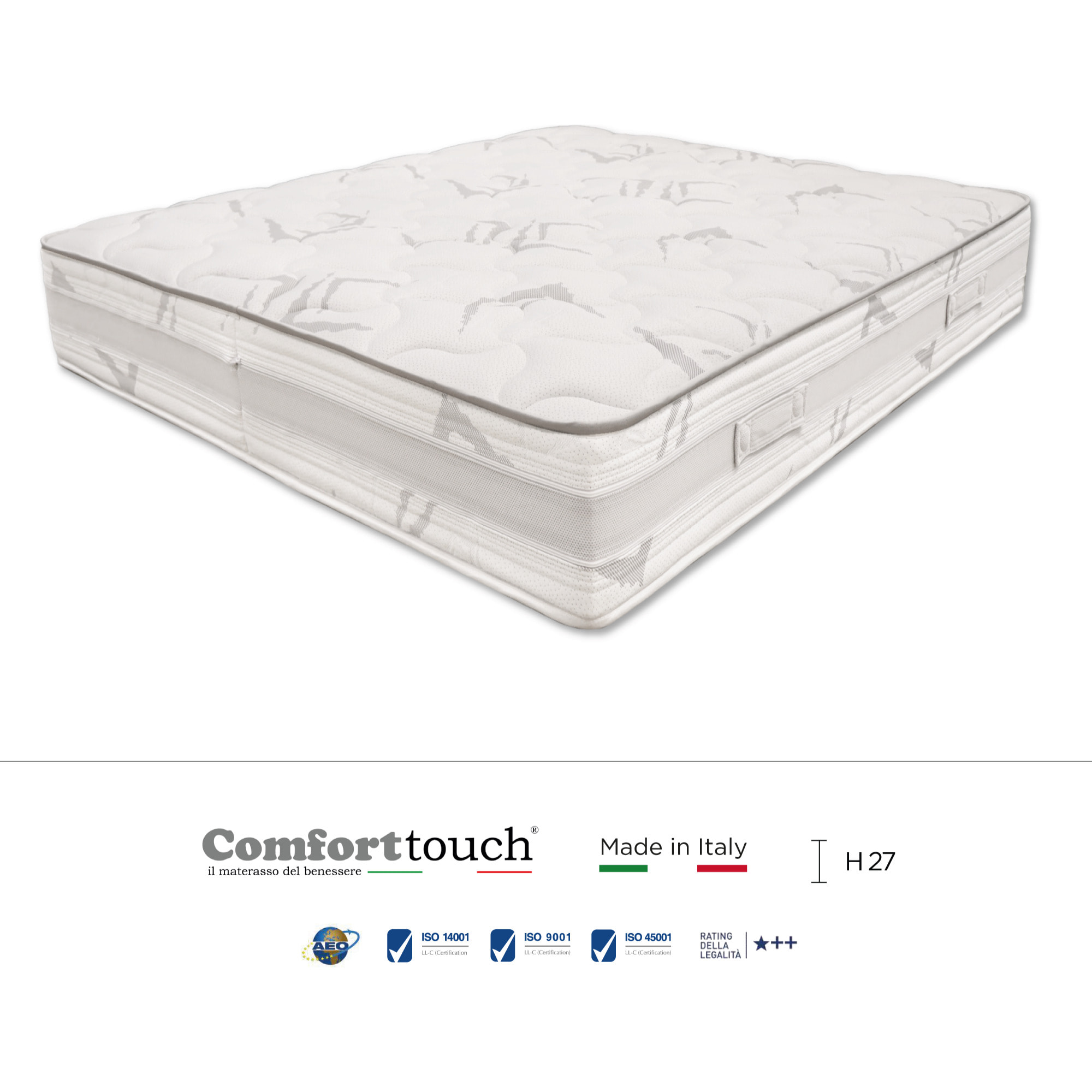 "Amber" H27 cm 160x190 2 guanciali Memory OMAGGIO sfoderabile a molle insacchettate indipendenti, schiuma poliuretanica e Memory Foam