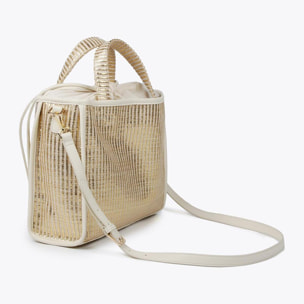 Borsa a cesta piccola effetto rafia metallizzata