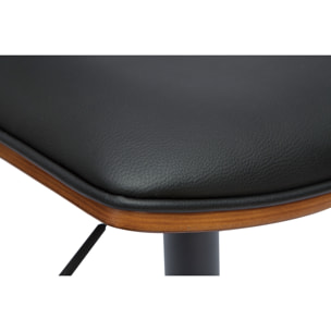Tabouret de bar design réglable noir et bois foncé VASCO