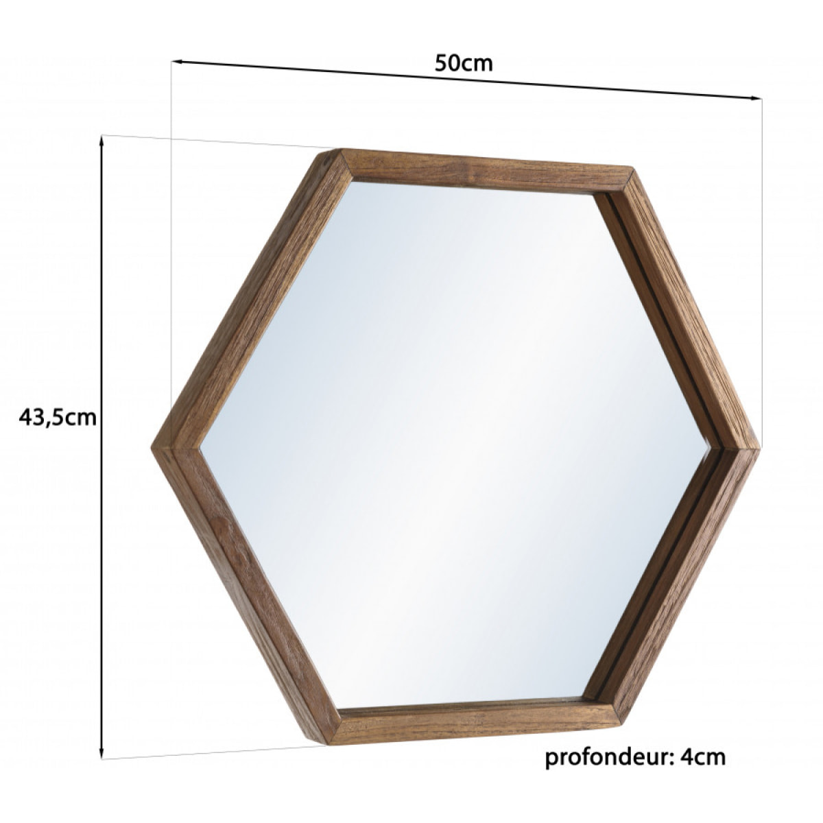 ALIDA - Miroir 'L' marron structure bois teck recyclé forme hexagone