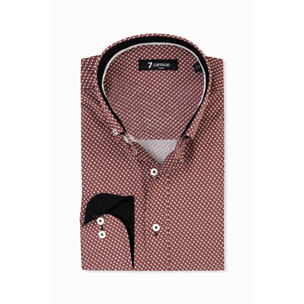 camicia uomo 1 bottone button down slim Popeline Stampato Bordeaux e Panna