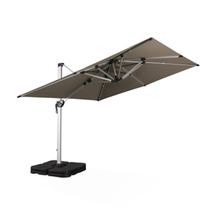 Parasol déporté haut de gamme carré 3x3m – PYLA Taupe – Toile Sunbrella ® fabriquée en France par Dickson. structure en aluminium anodisé. rotatif. housse de protection