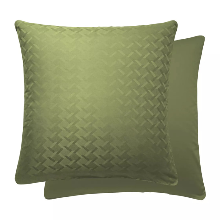 Taie d'oreiller satin de coton motif jacquard vert Adagio kaki